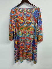 Boho Dress Women's Plus Paisley Print Three Quarter Sleeve
