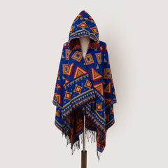 Oversized Hoodie Scarf Blanket Shawl Boho Geometric Print Tassel Warm Cape