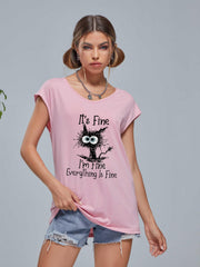 Cartoon Cat V-Neck Short Sleeve T-Shirt for Women