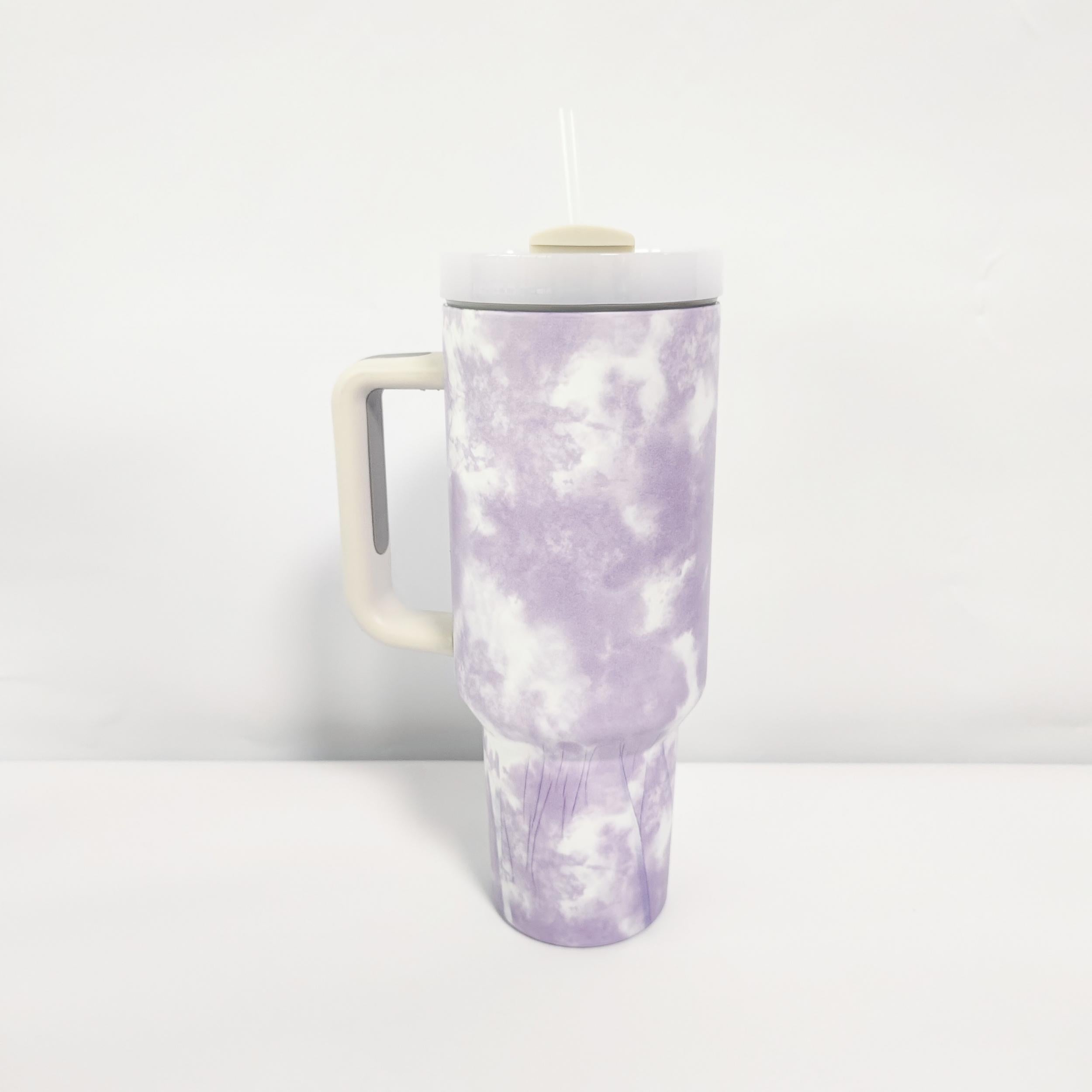 40oz Marble Printed Vacuum Flask Stainless Steel Tumbler w/ Straw & Handle