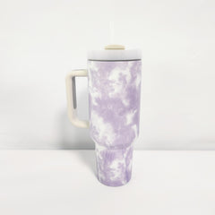 40oz Marble Printed Vacuum Flask Stainless Steel Tumbler w/ Straw & Handle