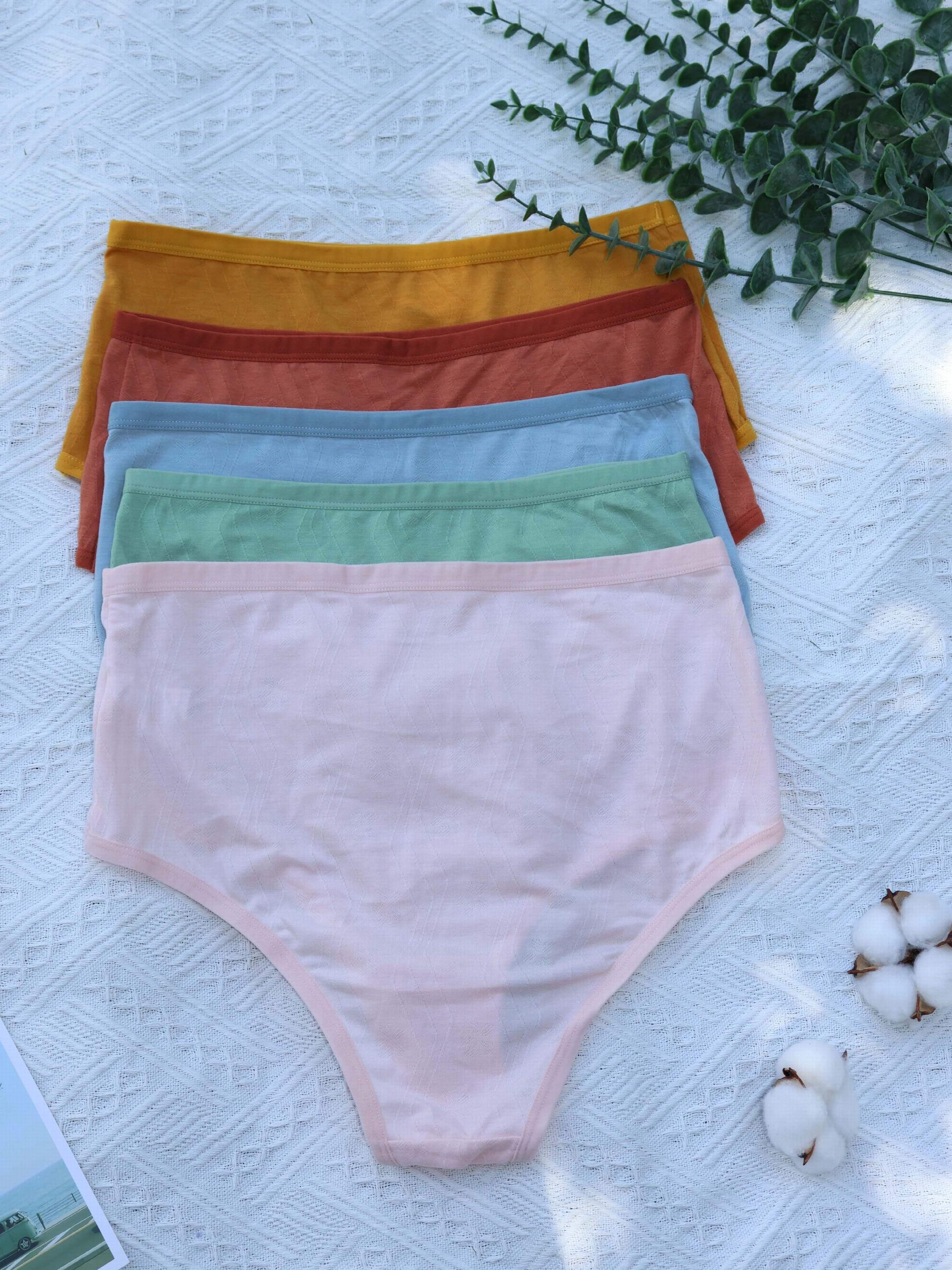 5 Pack Plus Size Mid Waisted Seamless Solid Underwear Set