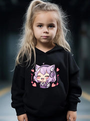 Anime Pattern Long Sleeve Hooded Sweatshirt Girls Comfy Hoodies Pullover
