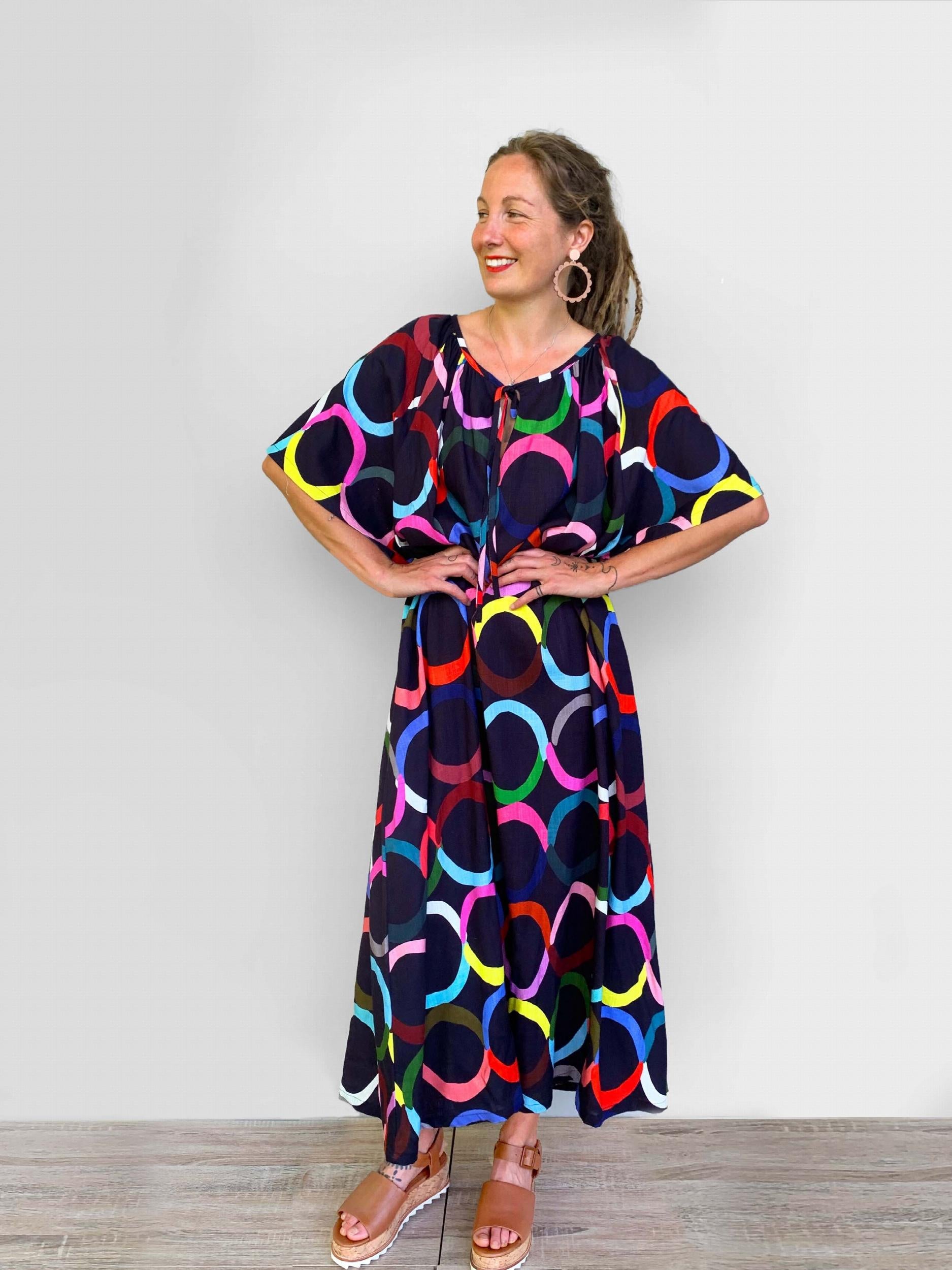 Casual Dress Women's Plus Circle Print Short Sleeve Maxi Dress