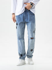Loose Fit Distressed Denim Jeans Men's Casual Street Style