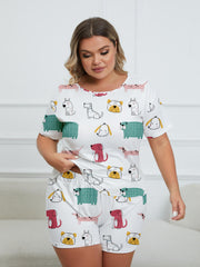 Dog Print Tee & Shorts Set Women's Pajama 2 Piece