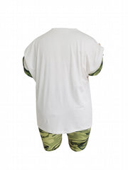 Women's Plus Camo Print Top & Shorts Two Piece Set
