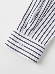 Stripe Print Half Zipper Long Sleeve V Neck Top
