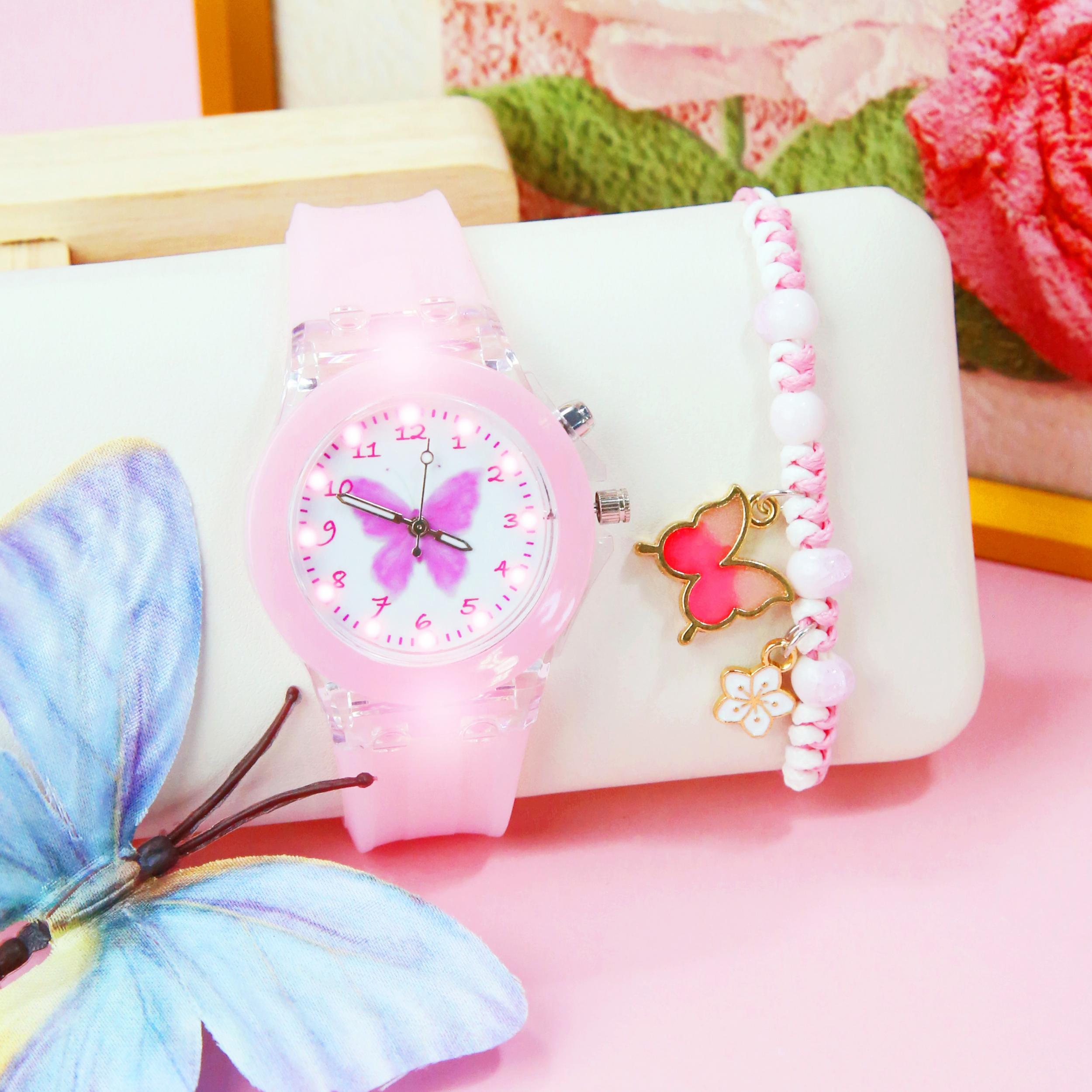 Girls' Sweet Style Glow in Dark Butterfly Watch Set