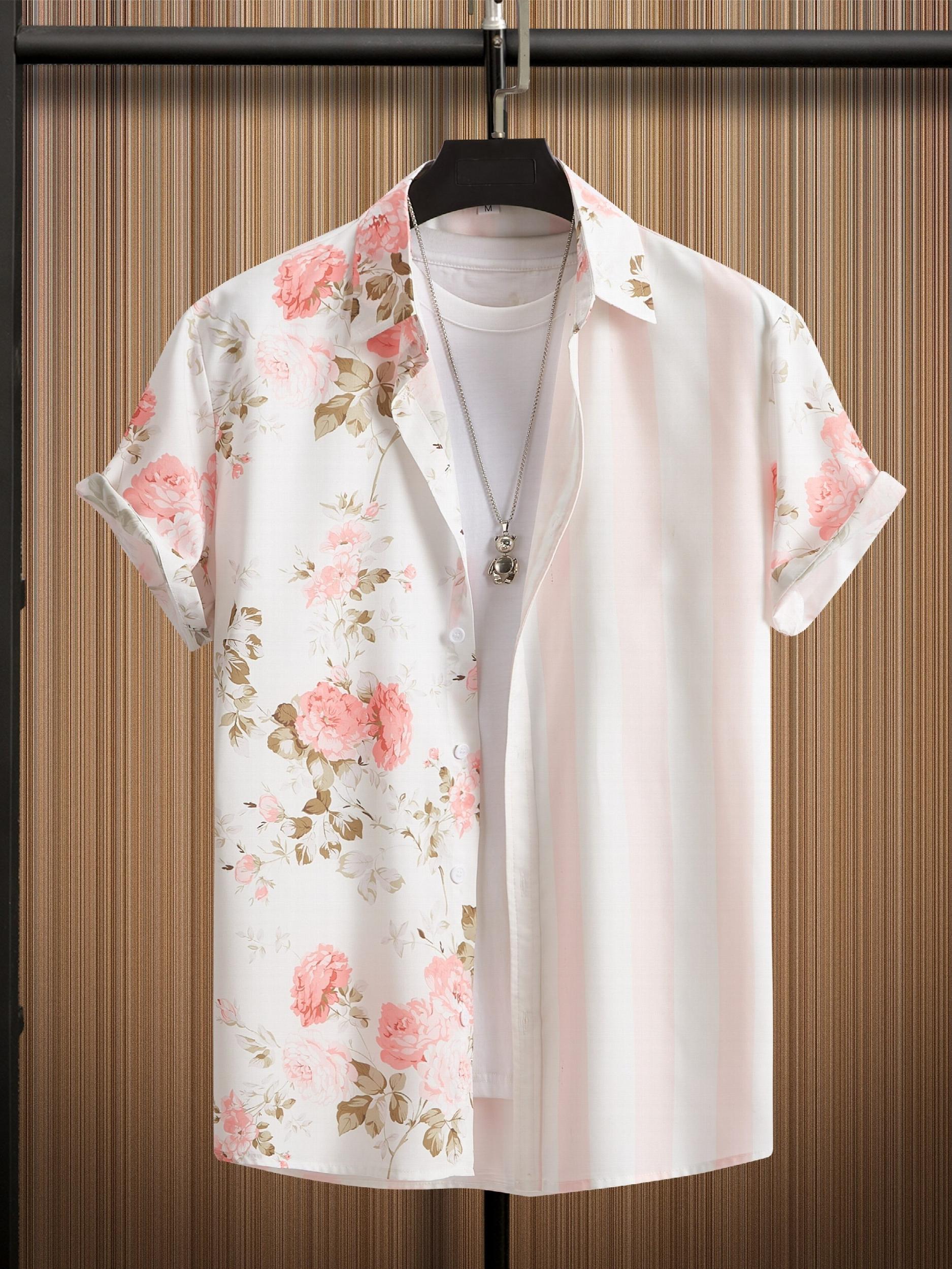 Hawaiian Style Floral Print Men's Short Sleeve Lapel Shirt