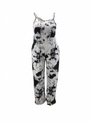 Tie Dye V Neck Wide Leg Jumpsuit