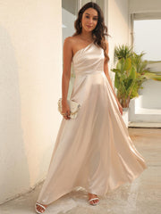 One Shoulder Split Bridesmaid Prom Dress Solid Guest Evening Gown