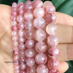Cherry Veins Chalcedony Jades Beads Round Loose Spacer Beads 4-10mm