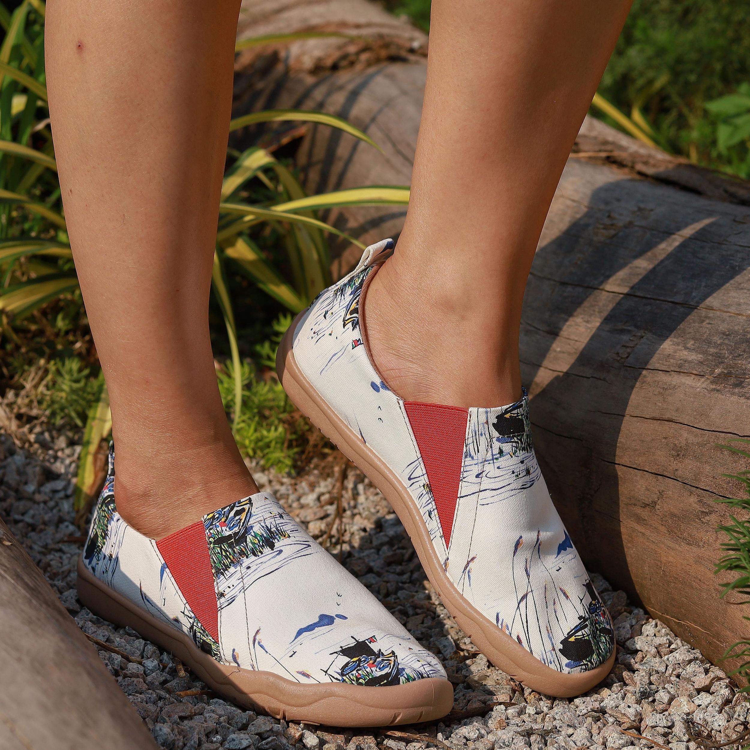Women's Boat Printed Canvas Slip On Flat Light Shoes