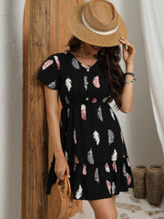 Women's High Waist Slim Ditsy Floral Vacation Mid Length Dresses