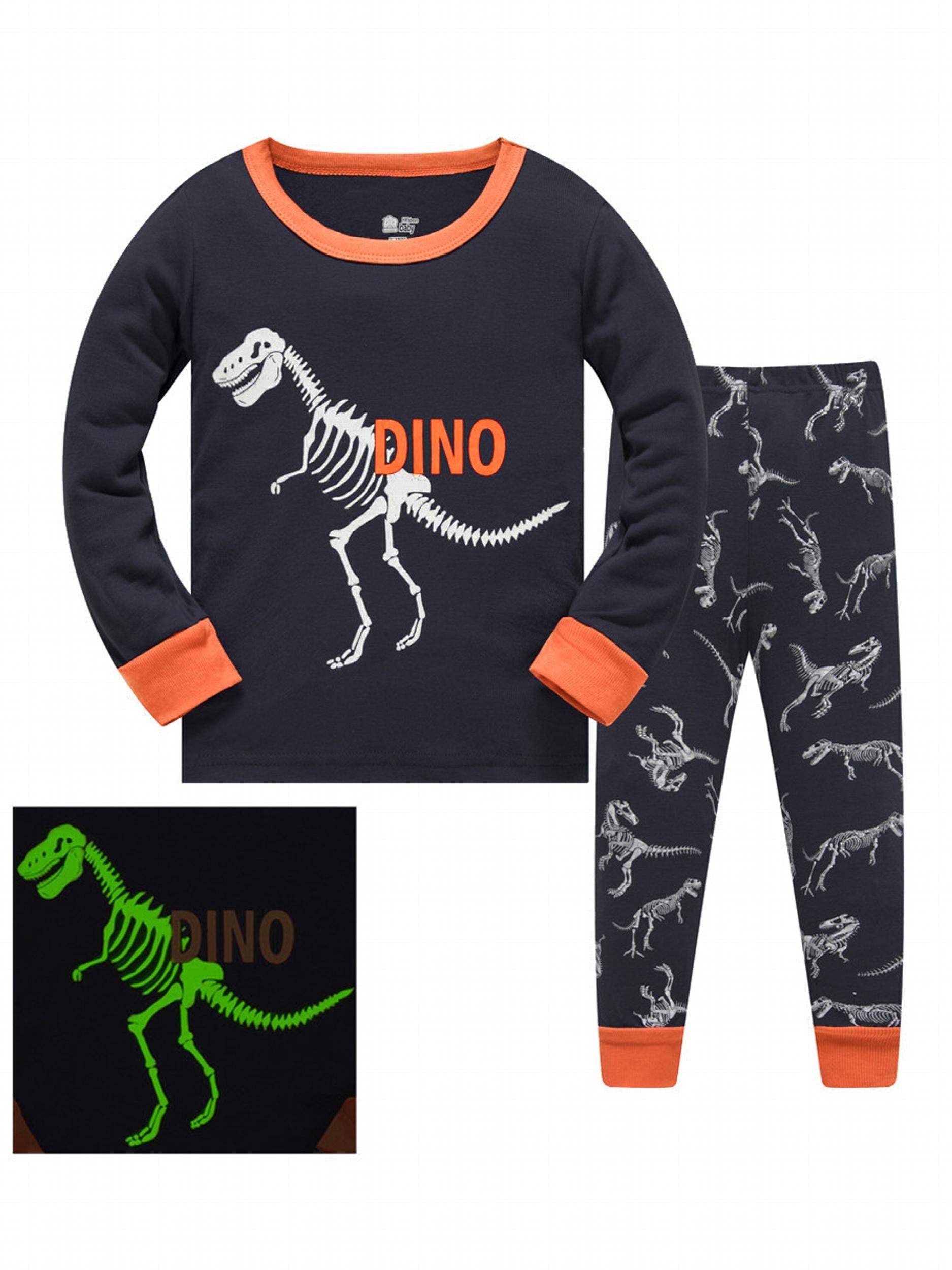 Boys Dinosaur Print Pajamas Set Cozy Long Sleeve Homewear