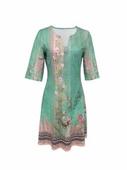 Vintage Floral Print Dress with Notched Neck