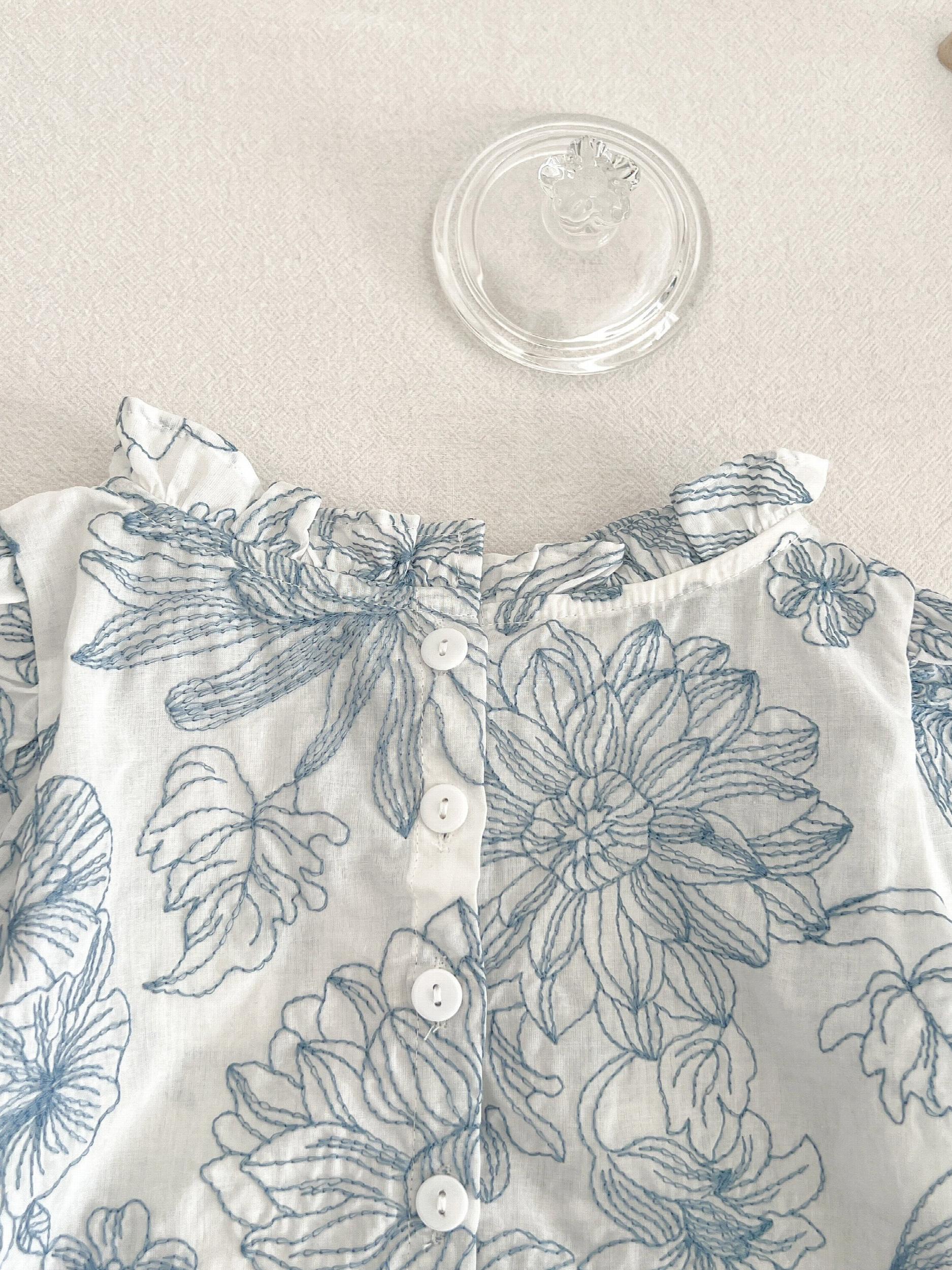 Girls Flowers Print Blouse Baggy Fit Ruffle Neck Shirts Kids Summer Clothes