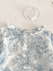 Girls Flowers Print Blouse Baggy Fit Ruffle Neck Shirts Kids Summer Clothes