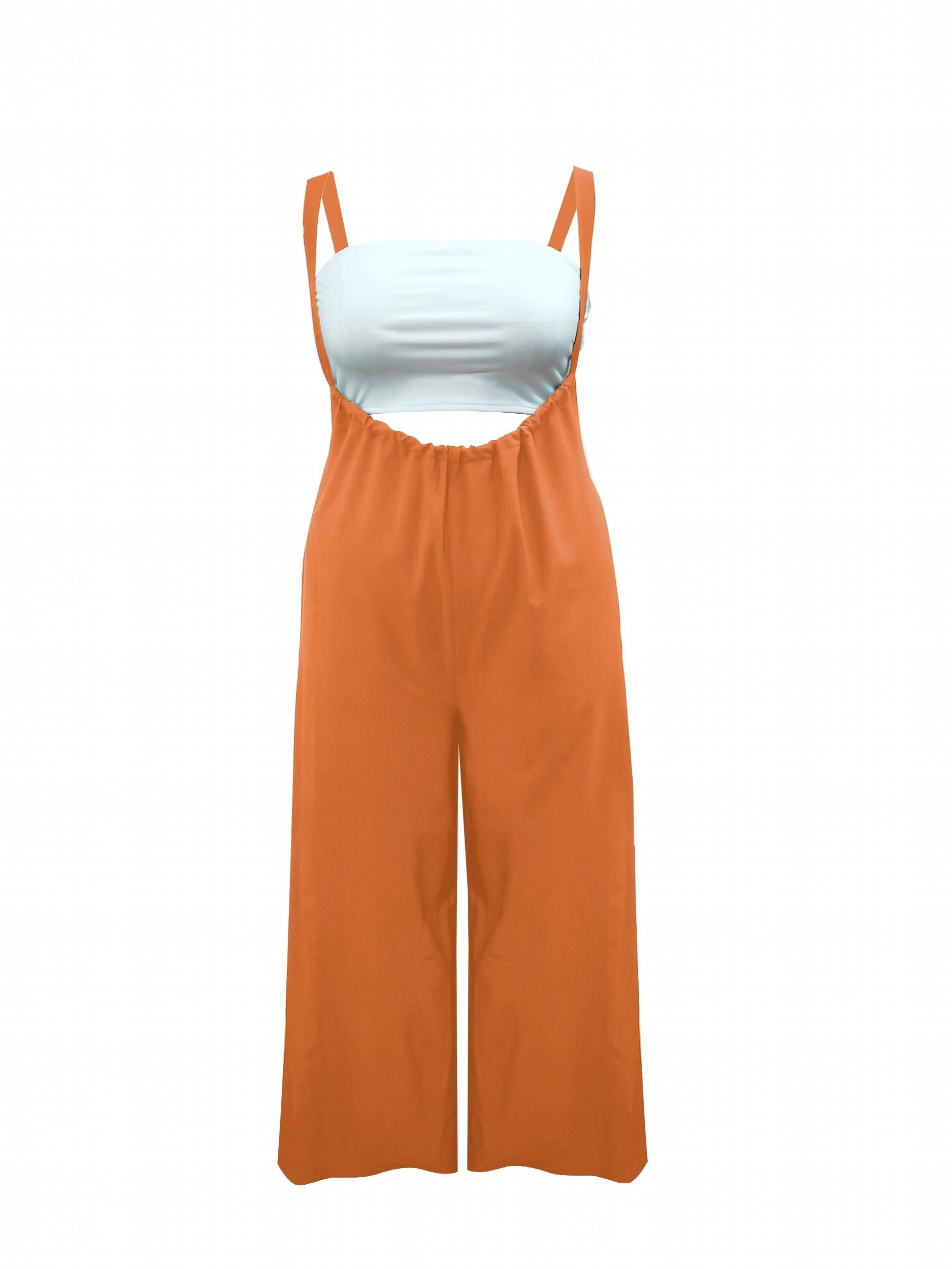 Solid Tube Bra & Wide Leg Overalls Set
