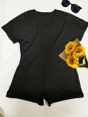 Basic Jumpsuit Women's Plus V Neck Solid High Stretch Casual Romper