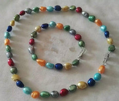 Multicolor Baroque Freshwater Pearl Necklace Bracelet Set