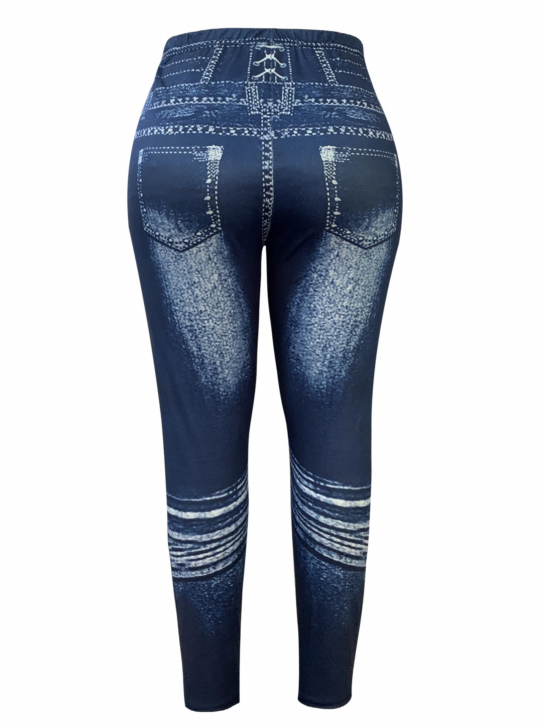 Women's Plus Denim Print High Rise Skinny Leggings