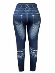 Women's Plus Denim Print High Rise Skinny Leggings