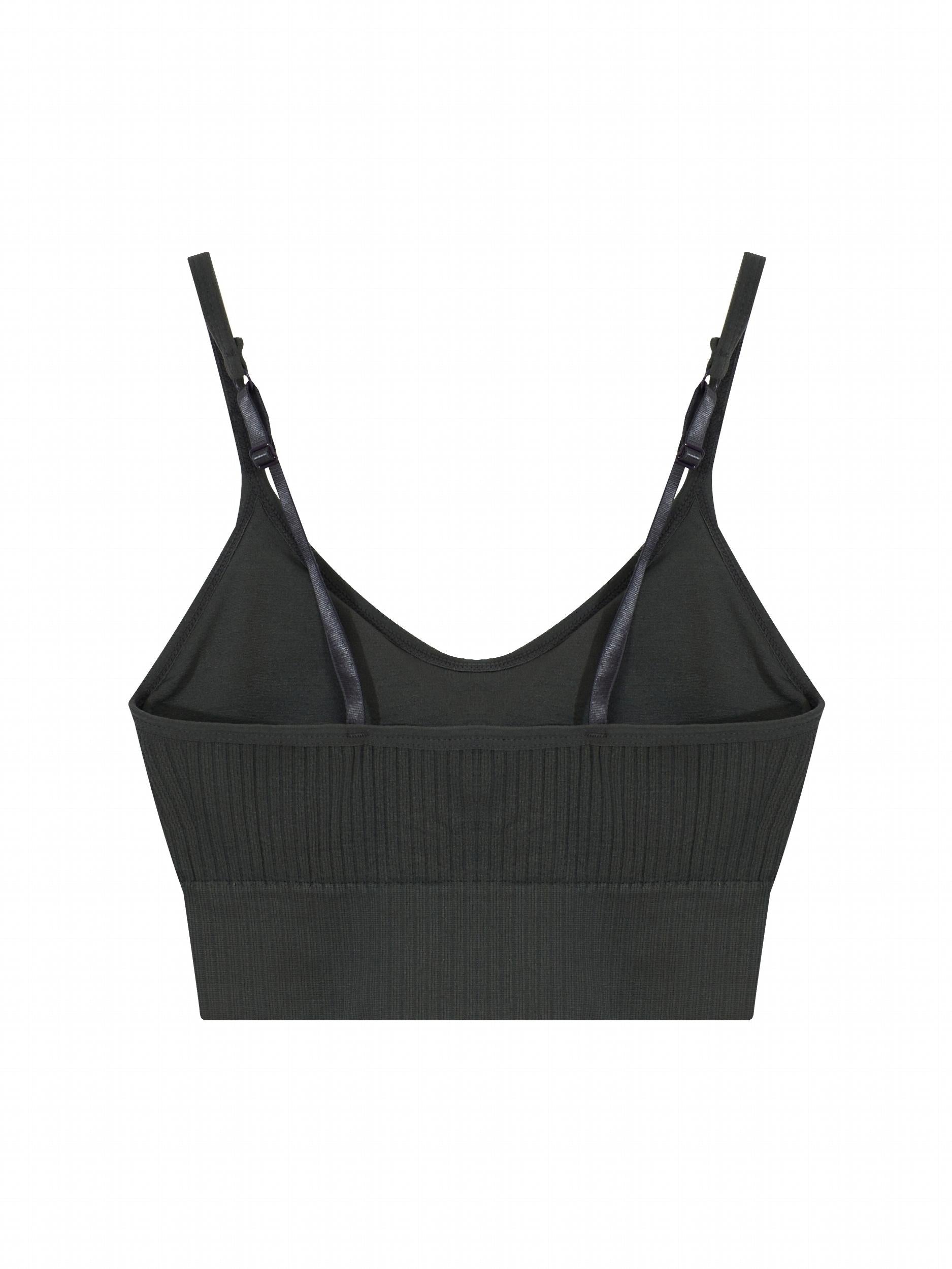 Ribbed Wireless Sports Bra Breathable Yoga Spaghetti Strap Bra