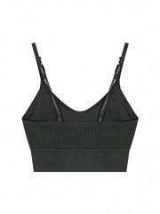 Ribbed Wireless Sports Bra Breathable Yoga Spaghetti Strap Bra