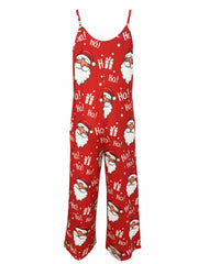 Christmas Jumpsuit Women's Plus Santa Claus Print V Neck Cami Jumpsuit