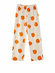 Fruit Print Pajama Set Long Sleeve Buttons Top & Elastic Waistband Pants