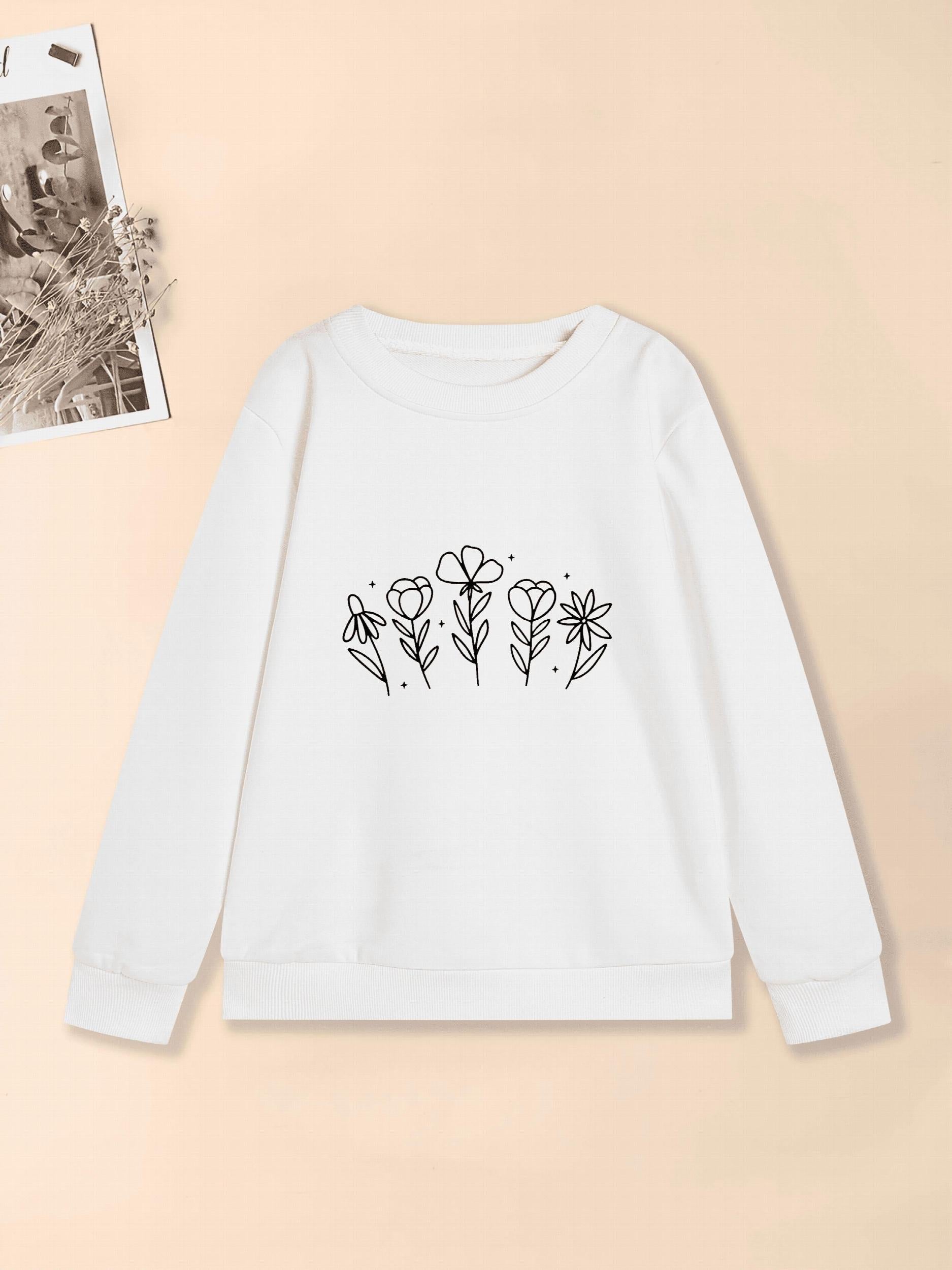 Girls Flowers Graphic Sweatshirt Comfy Round Neck Pullover Autumn Clothing