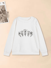 Girls Flowers Graphic Sweatshirt Comfy Round Neck Pullover Autumn Clothing