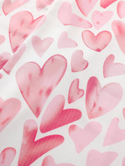 Heart Print Pajama Set Long Sleeve Buttons Top & Elastic Waistband Pants