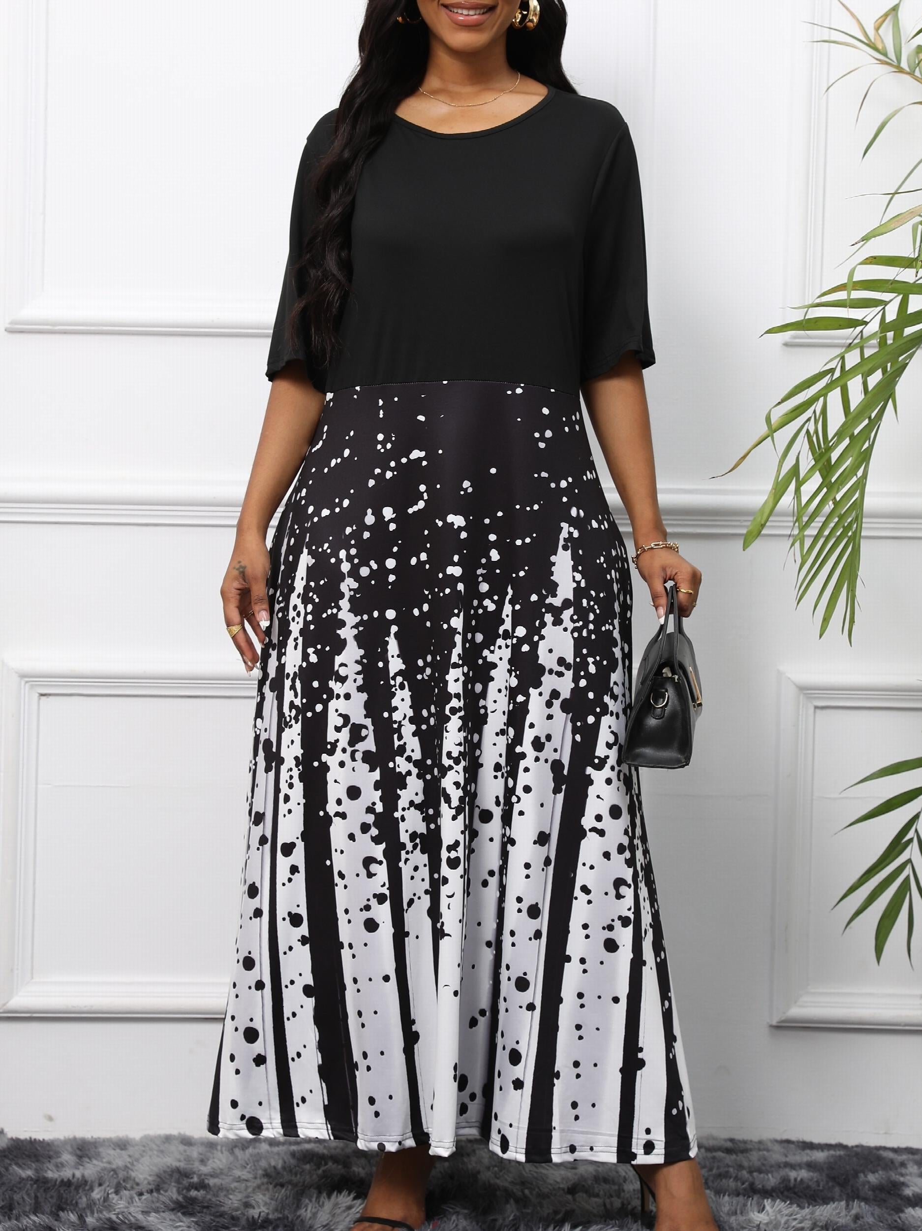 Women's Splash Print Cap Sleeve Dress with Pockets