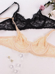2pcs Lace Unlined Bras Sheer Mesh Bra Women's Lingerie