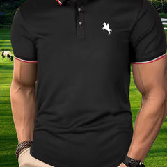 Men's Horse Riding Graphic Polo Shirt Casual Short Sleeve