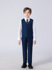 4pcs Boys Slim Fit Gentleman Outfit Set Long Sleeve Shirt&Pants&Vest&Tie