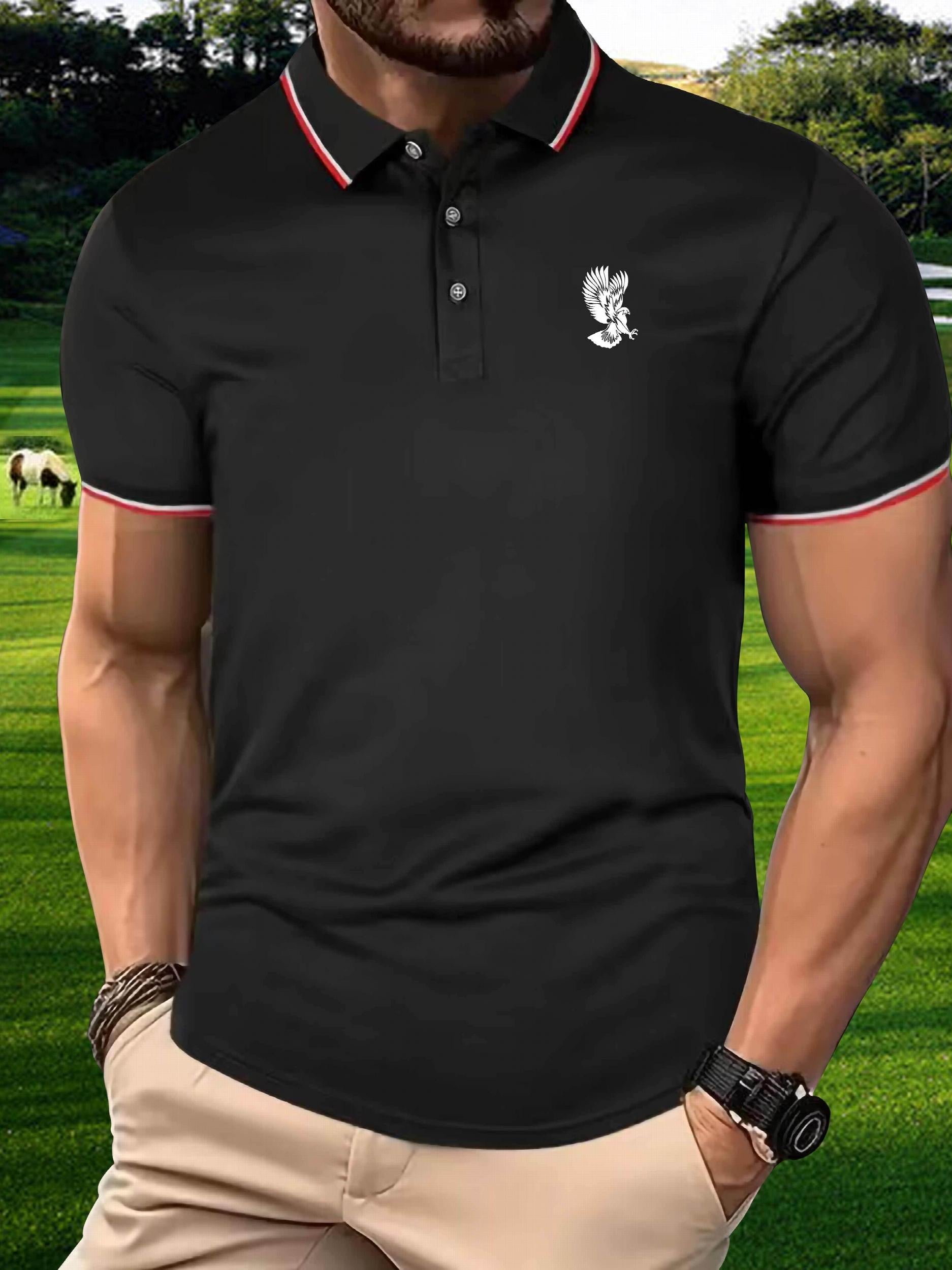 Eagle Pattern Men's Polo Shirt Custom Fit Tipped Cuffs