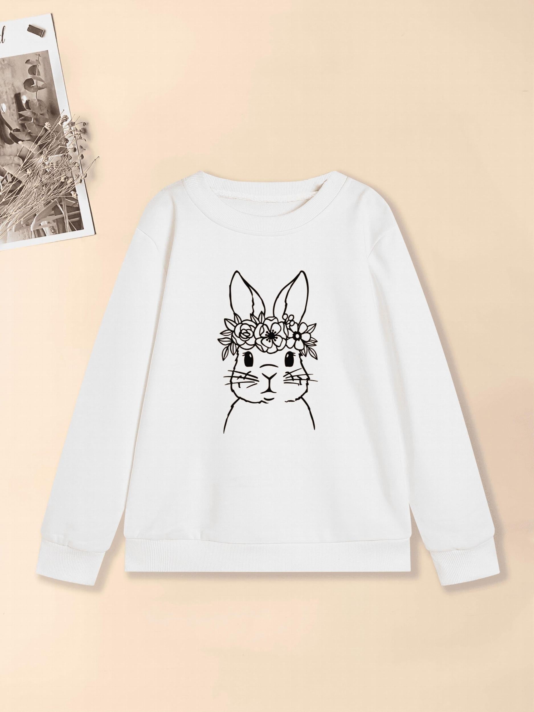Flroal Rabbit Graphic Sweatshirt For Girls
