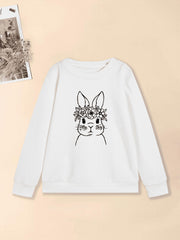 Flroal Rabbit Graphic Sweatshirt For Girls