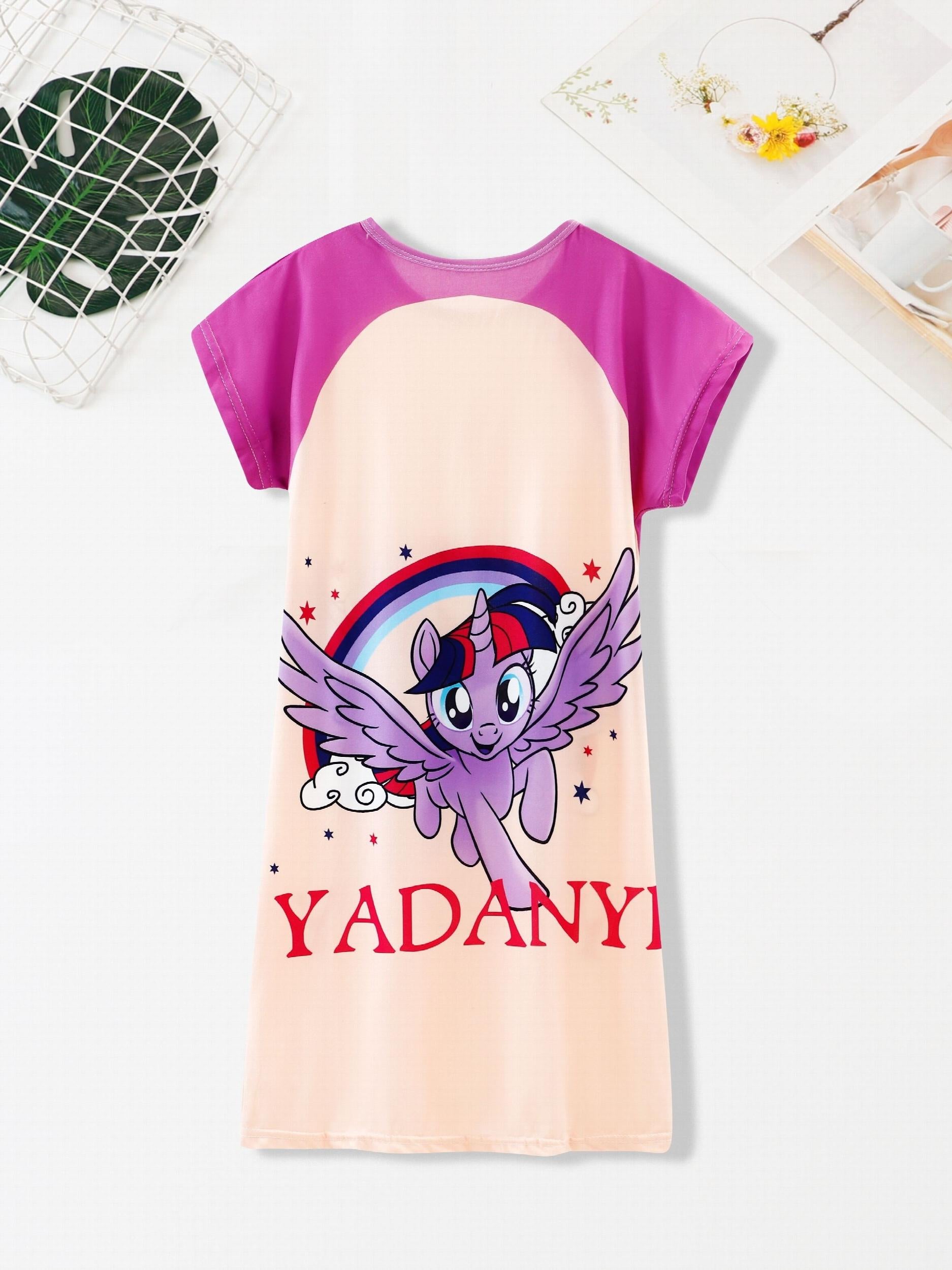 Girls Contrast Cartoon Pony Nightdress Pajamas