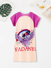 Girls Contrast Cartoon Pony Nightdress Pajamas