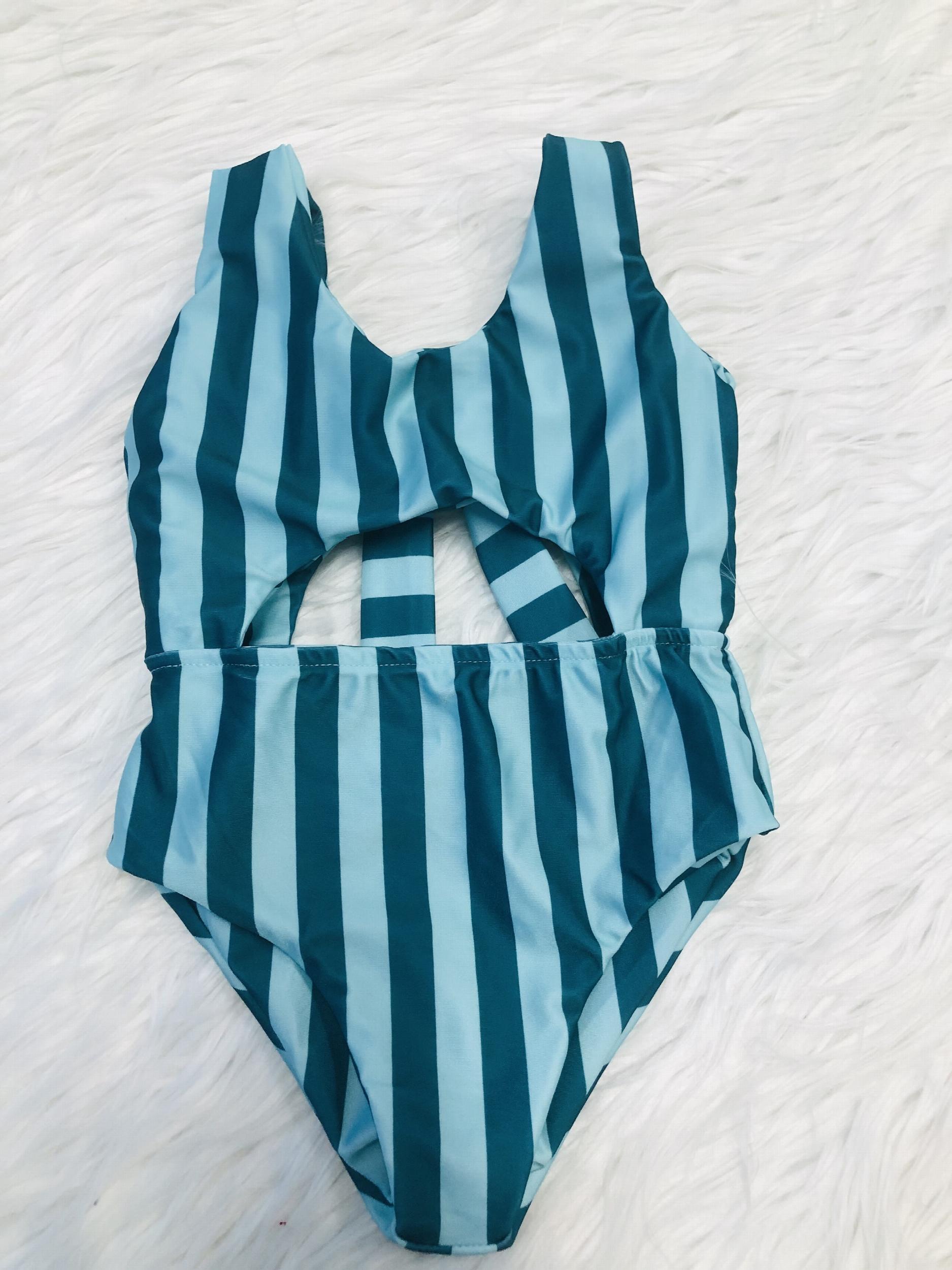 Girls Stripe Print One Piece Swimsuit Sleeveless Tankini
