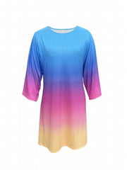 Gradient Casual Crew Neck 3/4 Sleeve Dress