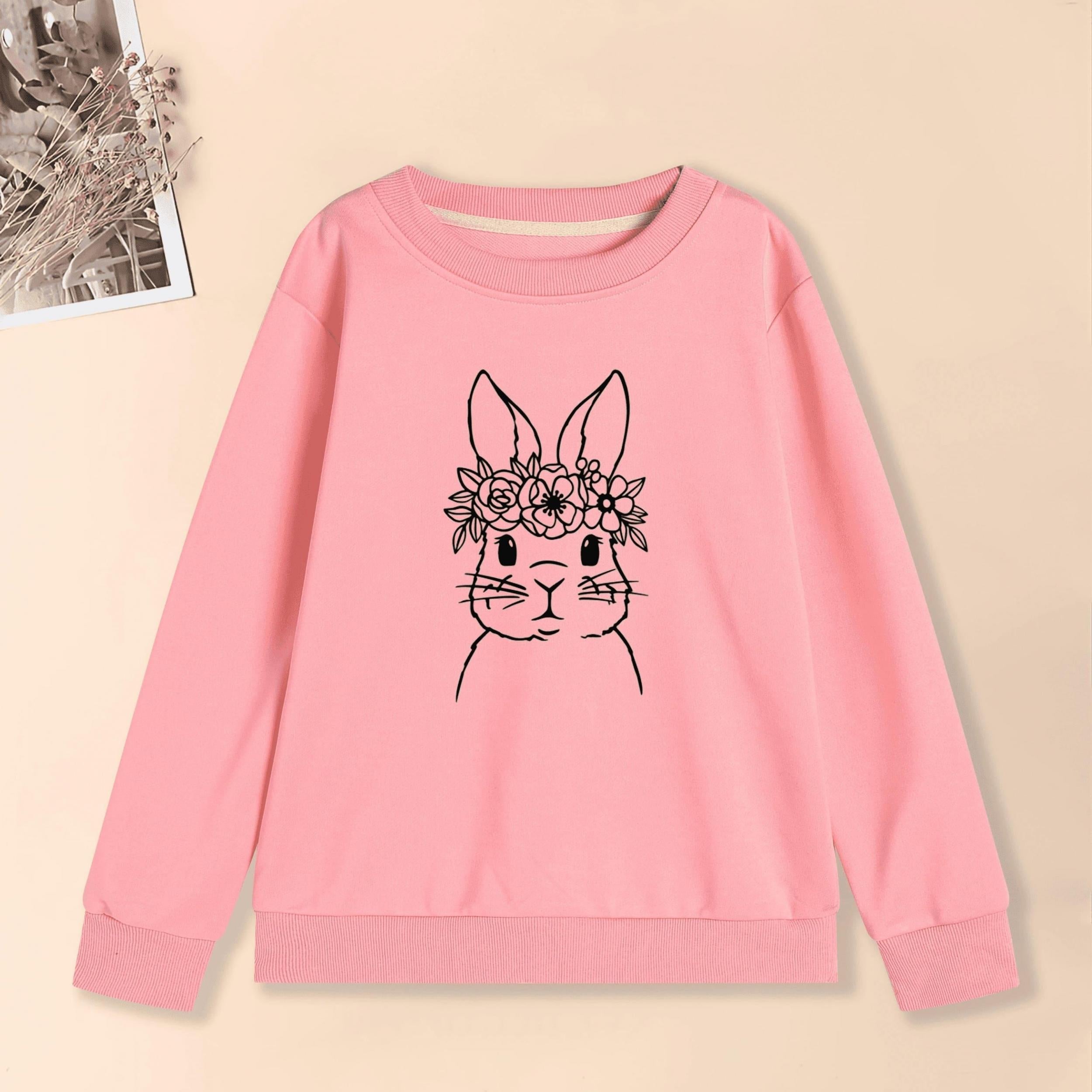 Flroal Rabbit Graphic Sweatshirt For Girls