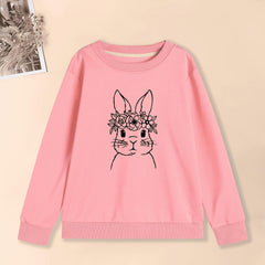Flroal Rabbit Graphic Sweatshirt For Girls