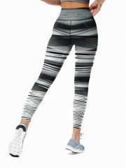 Striped Print Yoga Pants High Waist Slim Fit Leggings