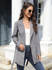 Women's Solid Casual Blazer Coat with Belt